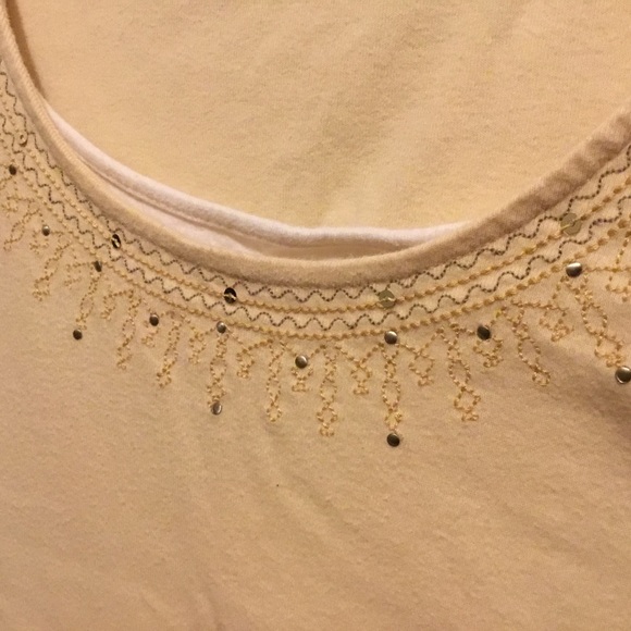 Sonoma Sequin Stud Embroidery Layered Front Butter Yellow Short Sleeve Tee VGUC - Picture 4 of 9